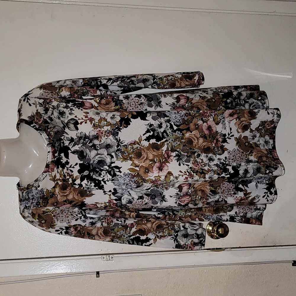 Pinc floral dress multicolored retro pullover long sleeve M/L